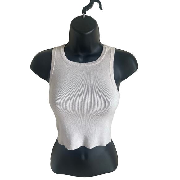 Kendall & Kylie Ribbed Cropped Tank Top XS Cream Casual Date Night Festival - Picture 2 of 6